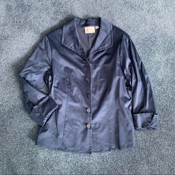 Linea by Louis Dell'Olio Blue Shiny Blazer Jacket Shirt - Picture 3 of 11